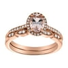 14K Rose Gold 1 carat Oval Pink Morganite and Diamonds Halo Bridal Set by Hollywood Hills Jewelers