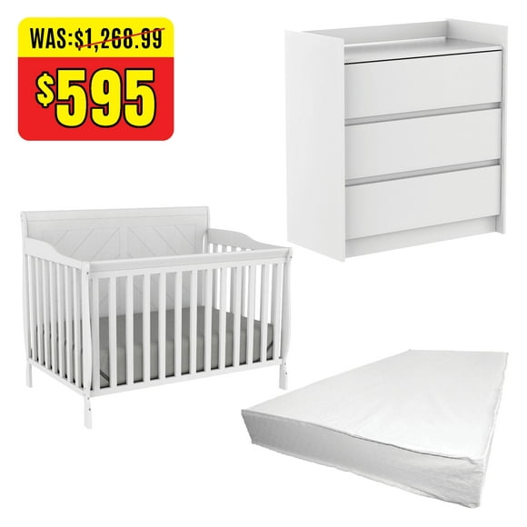 Trio Lauren crib and Alex changing table, all white