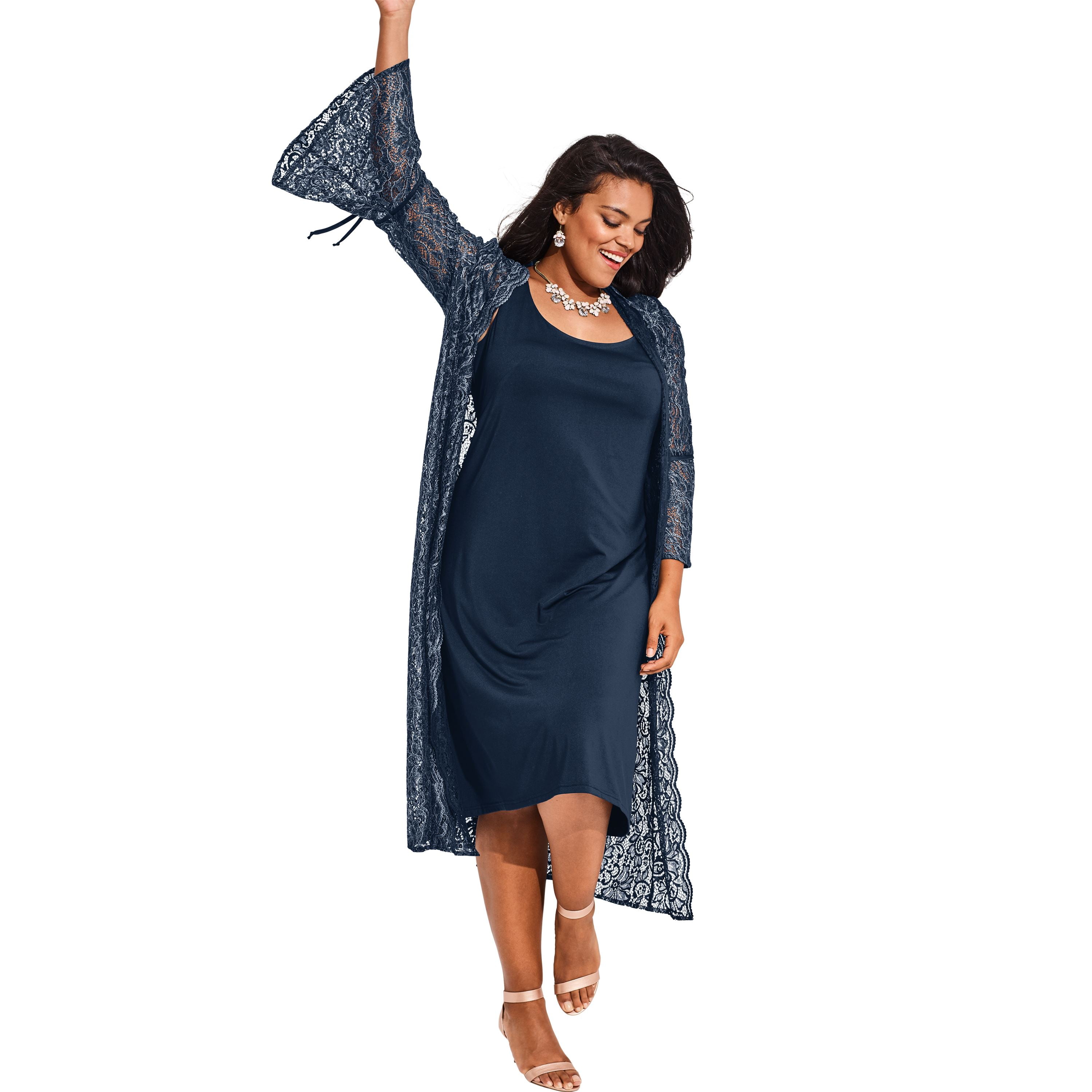 plus size dress with duster jacket