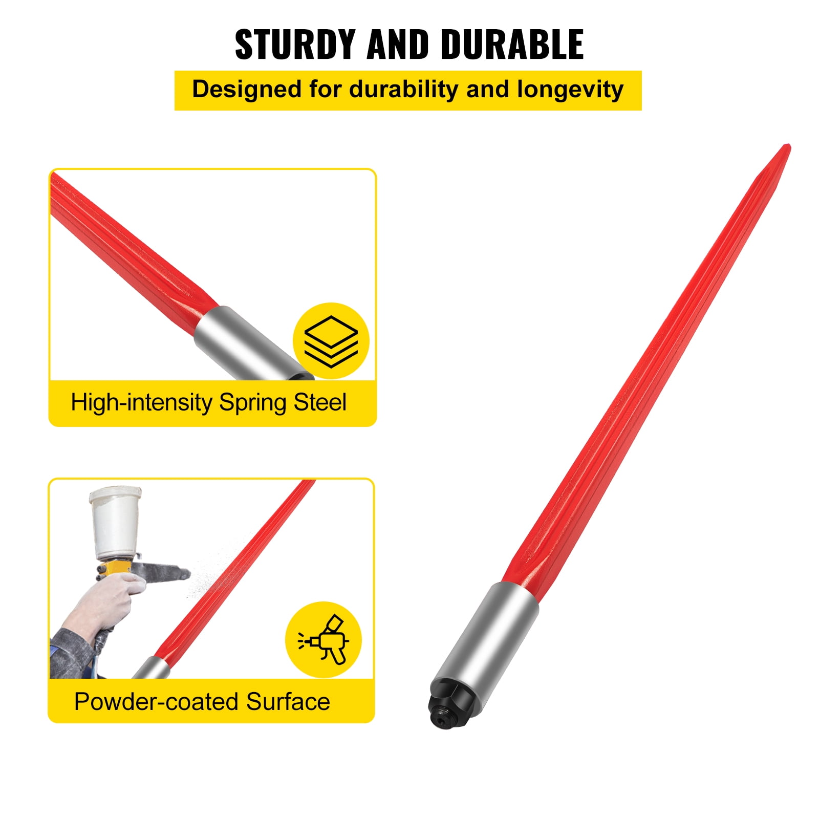 KFFKFF Hay Spear 32" Bale Spear 1350 lbs Capacity, Bale Spike Quick Attach Square Hay Spear Conus 1 3/8" Wide Coated Bale Forks with Hex Nut & Sleeve for Bobcat Tractors (Red)