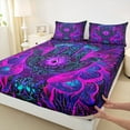 thumbnail image 3 of Manfei Boho Style Flower Queen Sheet Sets,Retro Bohemian Floral Flat Sheet,Purple Blue Queen Fitted Sheet For Girl Boy,Luxury Bedroom Decor,4pcs, 3 of 7