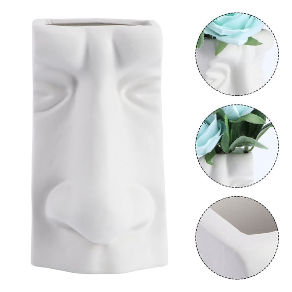 WHAMVOX 1PC Ceramic Dried Flower Vase Human Face Shaped Vase Desktop Decoration (White)