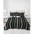 thumbnail image 3 of Black Green White Twin Size Down Alternative Comforter, Lightweight Comforter Quilt Bedding Set with Pillow Shams Boho Vintage Abstract Striped Lines All Seasons Bed Comforter Duvet Insert 68"x86", 3 of 7