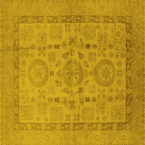 Ahgly Company Machine Washable Indoor Square Oriental Yellow Industrial Area Rugs, 4' Square