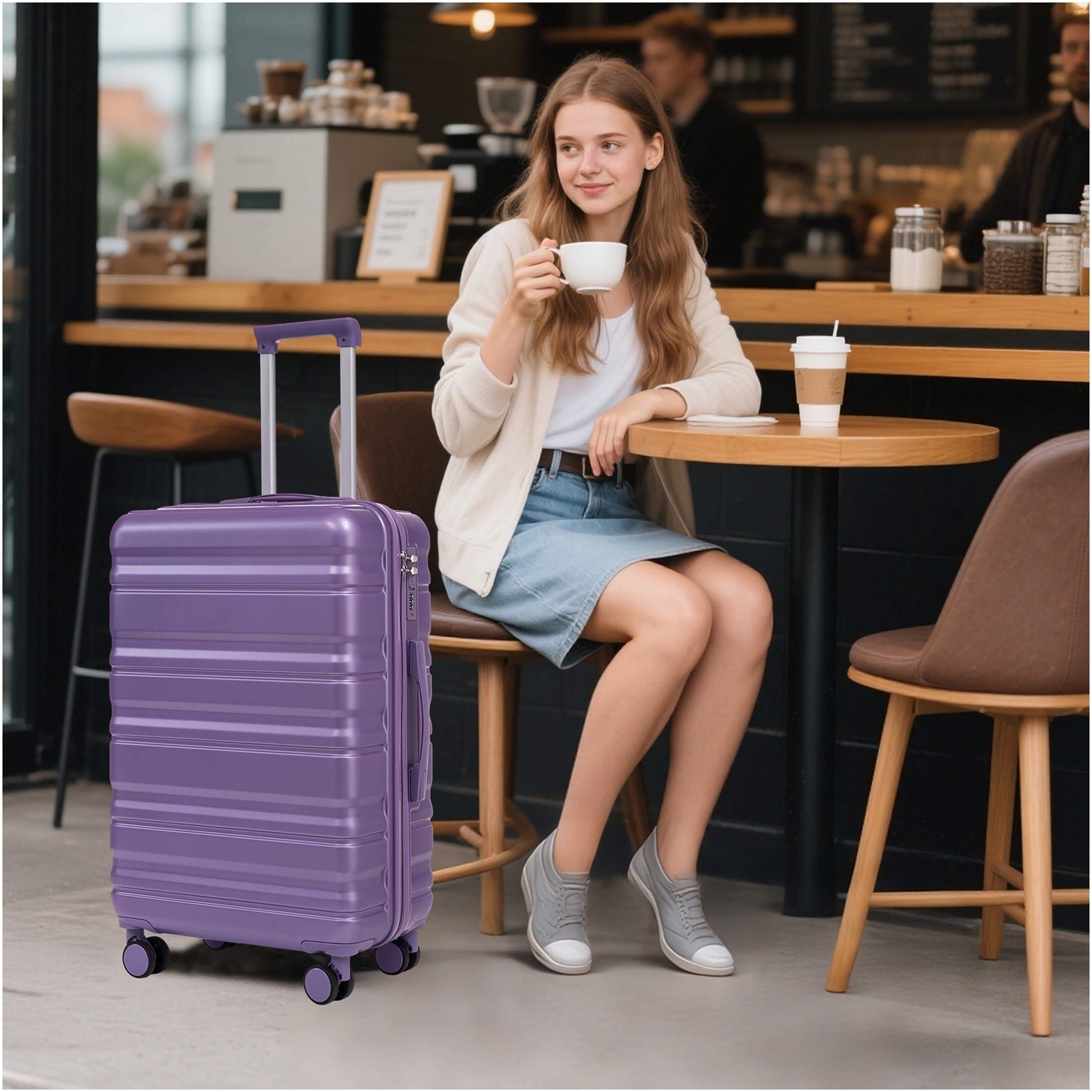 JERFIT 3-Piece Luggage Set Hardshell Spinner Suitcases with TSA Lock, Lightweight ABS Carry On Checked Luggage, Purple