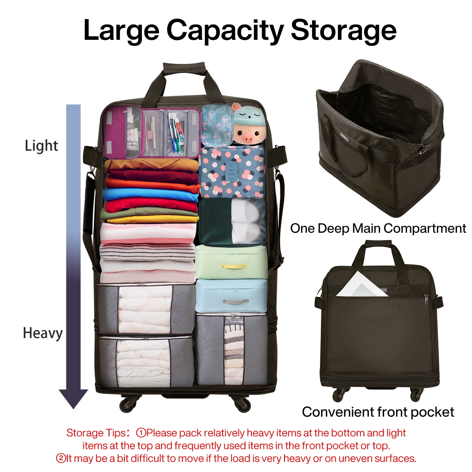 Hanke Suitcases with Wheels Expandable Foldable Luggage Bag Suitcase Collapsible Rolling Travel Bag Duffel Bag for Men Women Lightweight Suitcases,coffee