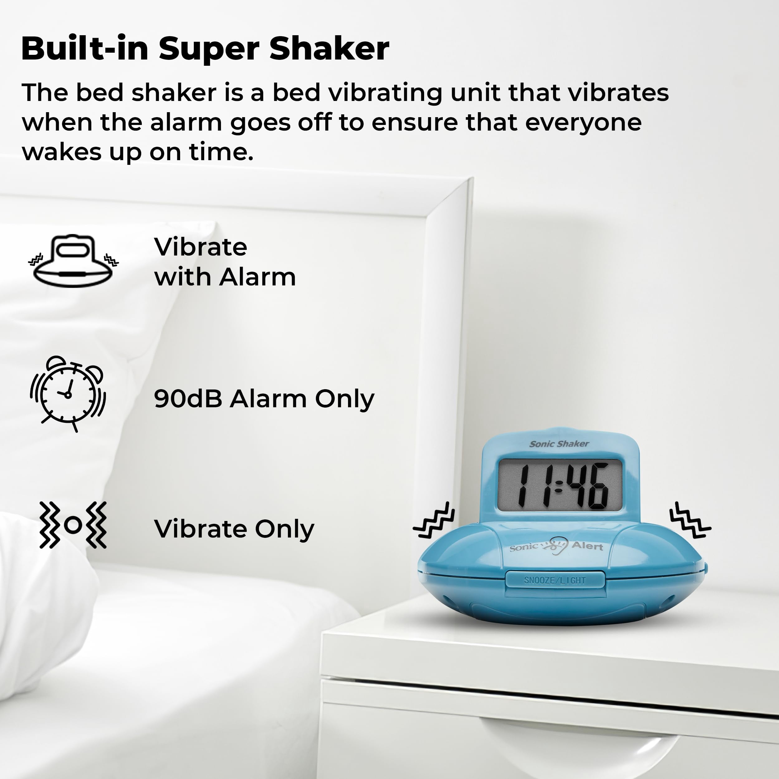 Sonic Alert - Sonic Shaker Super Loud Digital Alarm Clock for Heavy Sleepers, Portable Compact Design, Jade