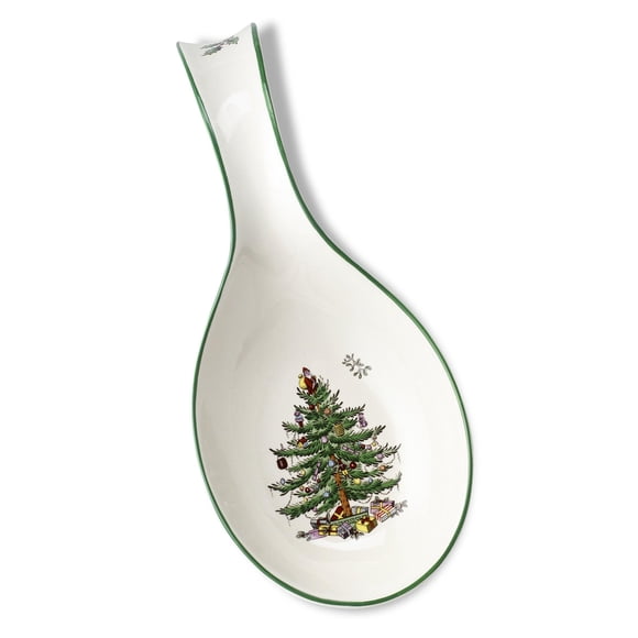 Reposacucharas para árbol de Navidad Spode | Soporte para utensilios de cocina de 12 pulgadas | Soporte para cucharón de espátula para encimera de cocina | Hecho de loza fina Apto para lavavajillas