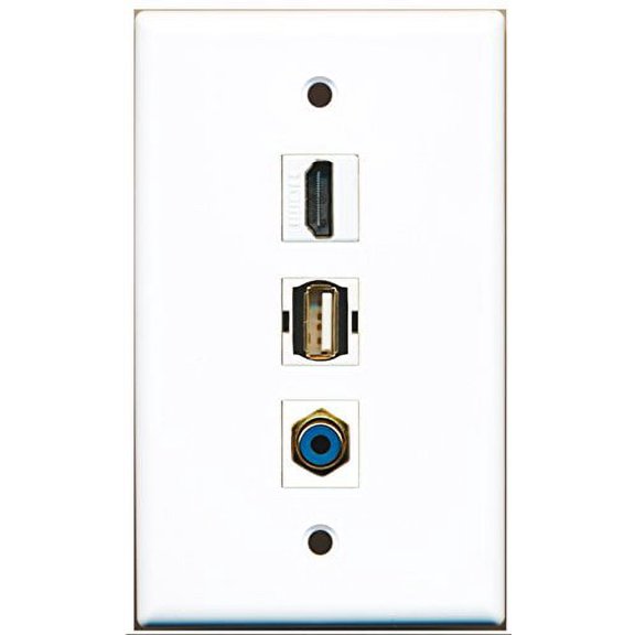 RiteAV - 1 Port HDMI and 1 Port RCA Blue and 1 Port USB A-A Wall Plate