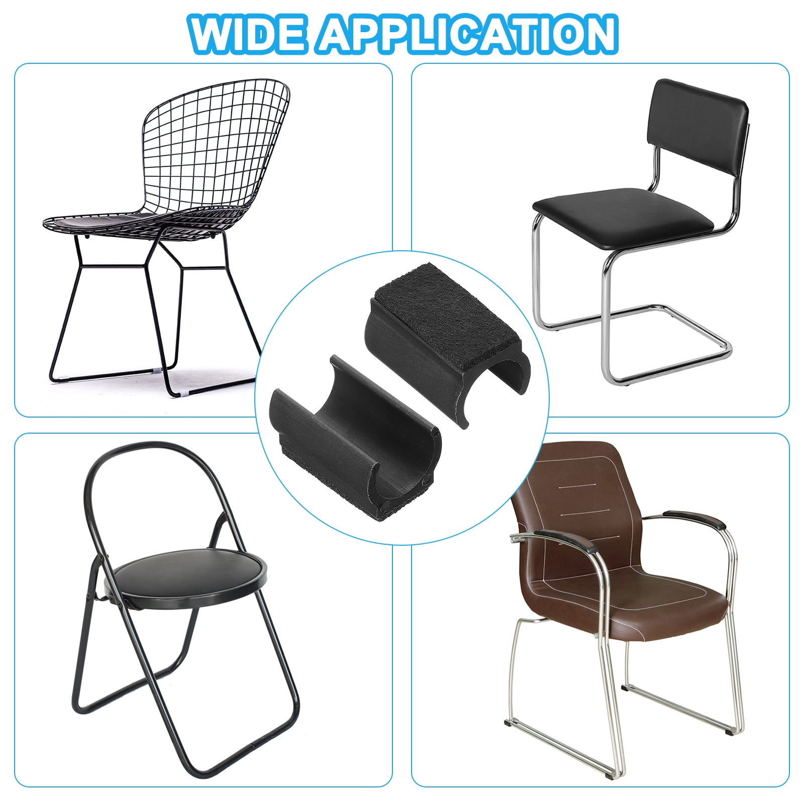 Rectangle U Shaped Chair Leg Tips Cap with Felt Pad, Furniture Feet floor Fit Dia 22 mm Leg, Black 50 Pack
