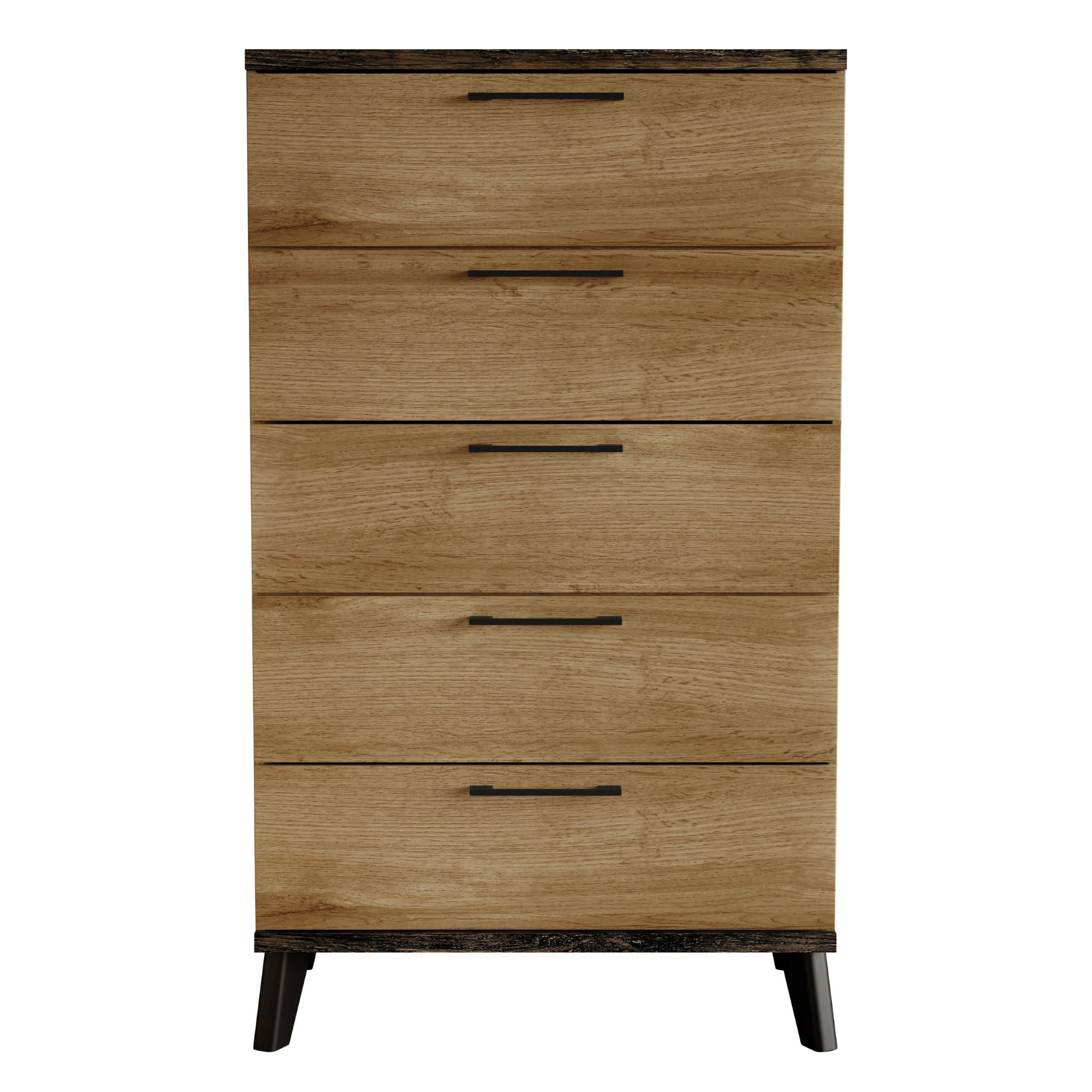 Home Design Emersyn 4-Piece Modern Oak Wood Bedroom Furniture Set-Includes Bed, Dresser, Nightstand, and Chest