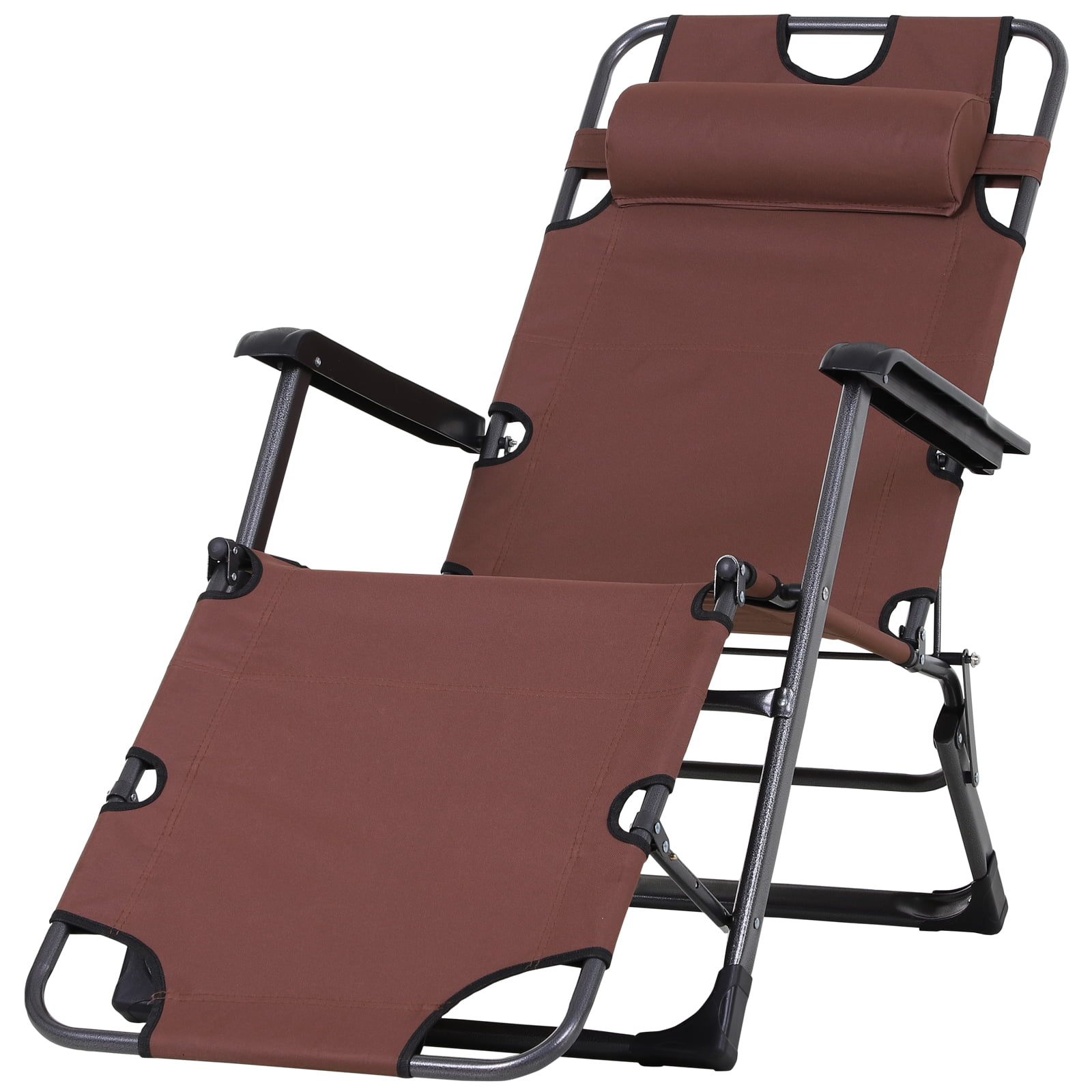 Outsunny Folding Adjustable Reclining Sun Lounge Chairs with Pillow,  Portable Zero Gravity Recliner for Patio, Pool, Lawn and Beach, Brown
