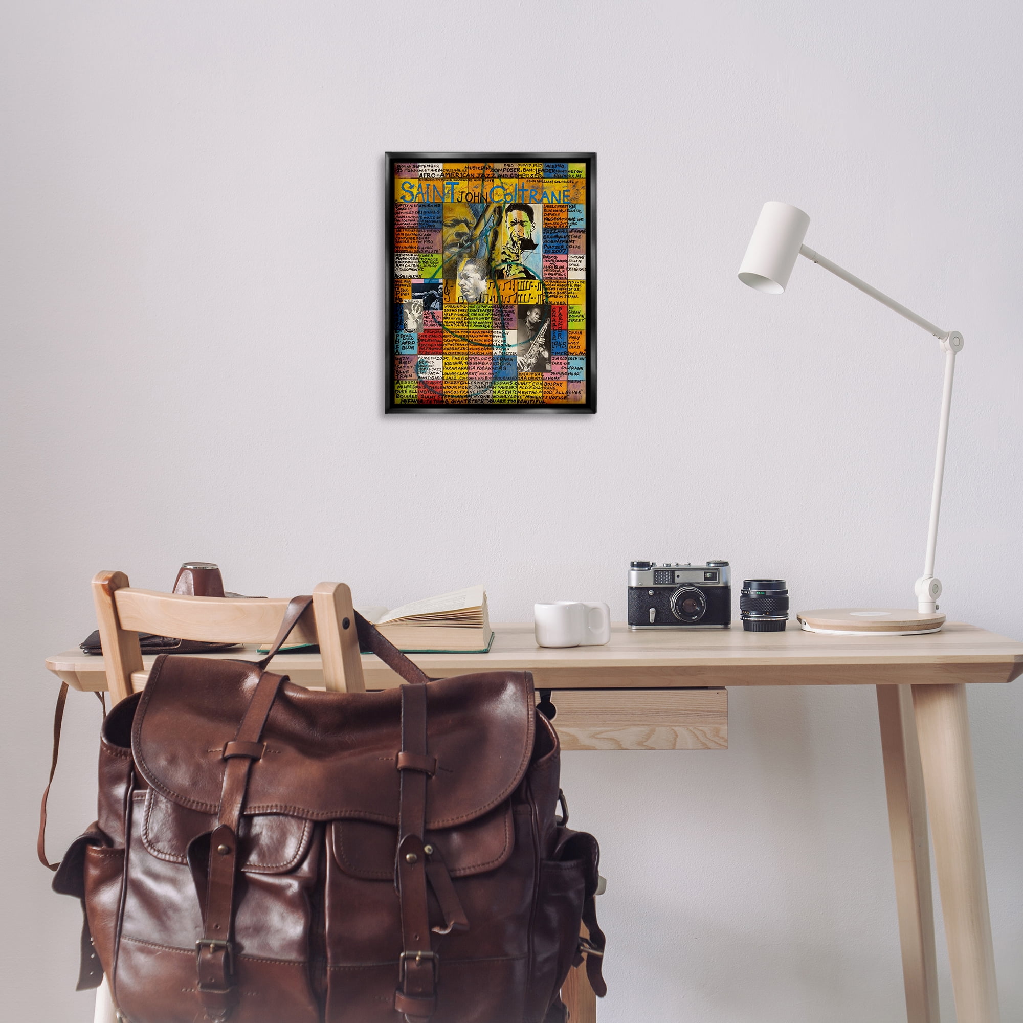 Stupell Industries Saint John Coltrane Collage People Drawing Black Floater Framed Canvas Art Print Wall Art, 17 x 21
