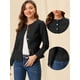 thumbnail image 2 of Chaqueta de mezclilla con cuello redondo y botones de manga larga con volante recortado y peplum para mujer Negros S, 2 of 6