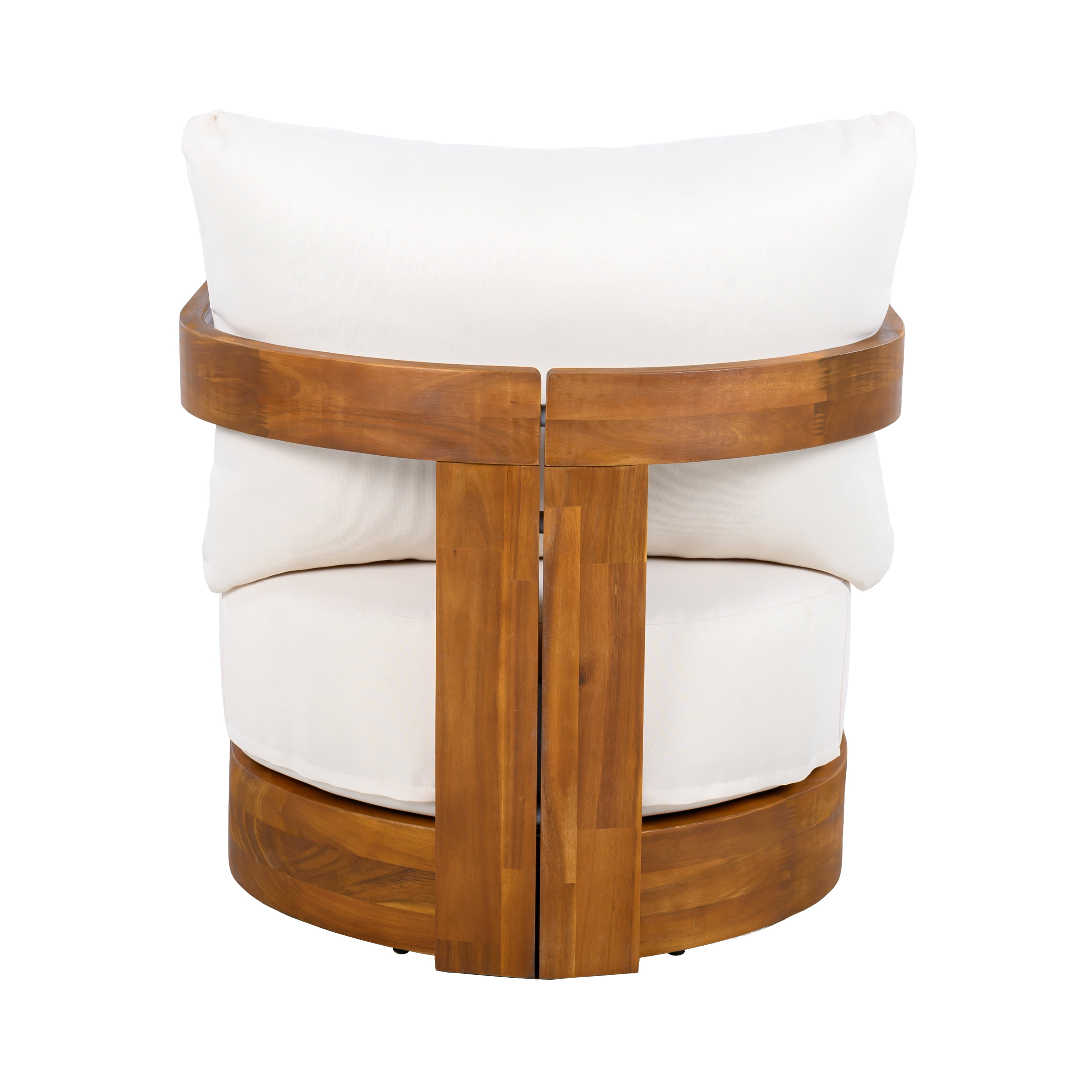 Tub Style Club Chair, Acacia Wood Outdoor Chair with Water-Resistant Cushions for Patio, Teak and Beige