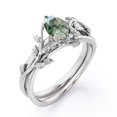 thumbnail image 4 of JeenMata Prong Setting 1 Carat Teardrop Transparent Dendritic Moss Green Agate Leaf Pattern Bridal Ring Set in 18K White Gold Plating over Silver, 4 of 7
