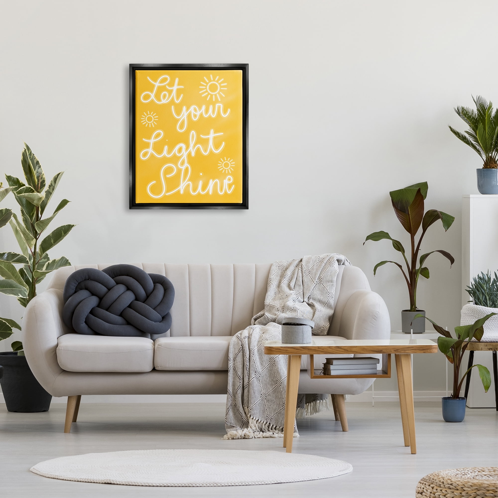 Stupell Industries Let Your Light Shine Yellow Phrase Inspirational Painting Black Floater Framed Art Print Wall Art