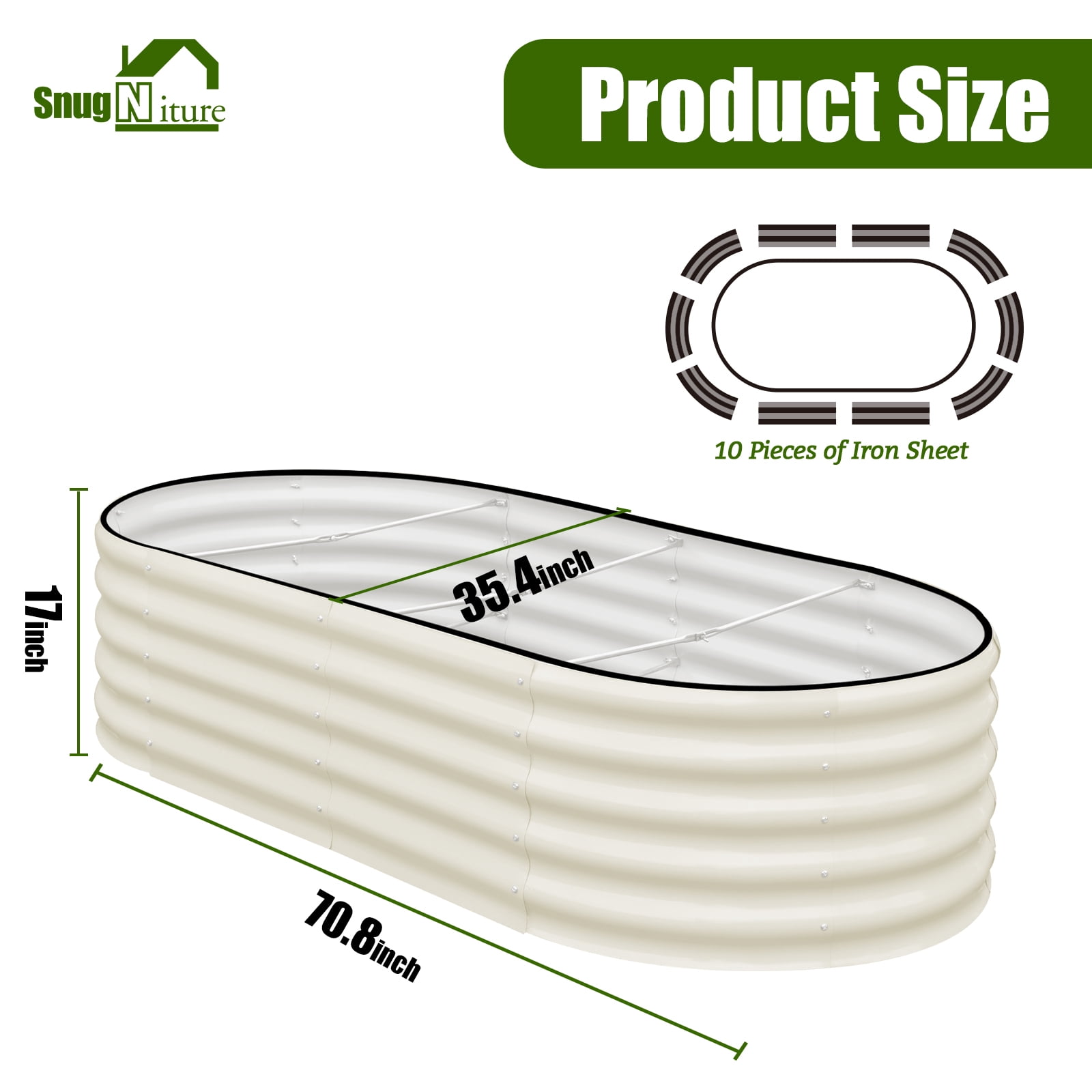 SnugNiture 6x3x1.5 ft Galvanized Raised Garden Bed – Outdoor Metal Planter Box for Vegetables, Herbs, and Flowers, White