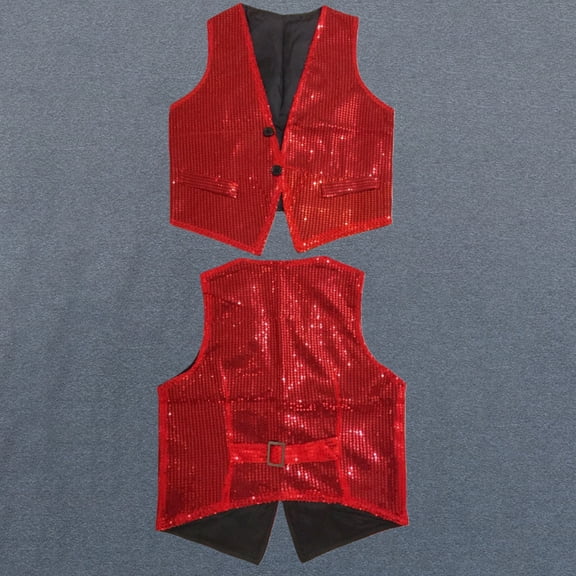 GiLiling Girls Sparkly Sleeveless Jackets Open Front Ribbed Dance Dress Vest with Pockets Kids Trendy Performance (Red, 7-8 Years)