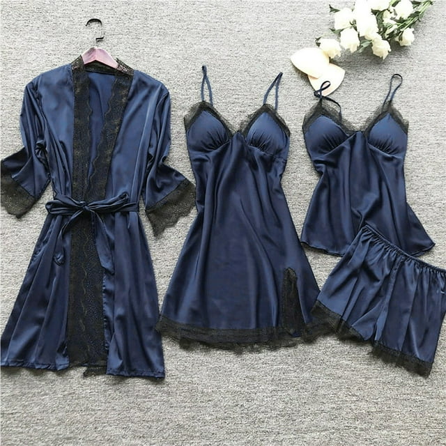 Dosaele 2024 Pyjamas pour Femmes Ensemble de Pyjama en Soie Satin Ensemble de Pyjama en Soie pour Femmes Haut Cami Robe de Nuit en Dentelle Robe de Nuit Ensemble de Vêtements de Nuit