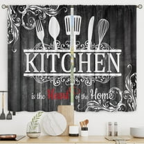 Rustic Black White Kitchen Curtains Short Small Funny Quotes Farmhouse Wooden Plank Knife and Spoon Rod Pocket Vintage Country Bedroom Living Room Treatment Fabric 2 Panels 27.5Wx39H Inch