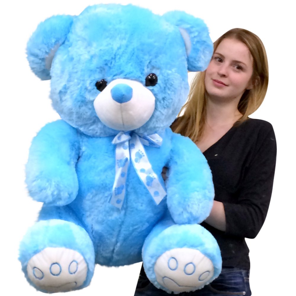 Giant Blue Teddy Bear 30 Inch Soft with Embroidered Paws Big Plush