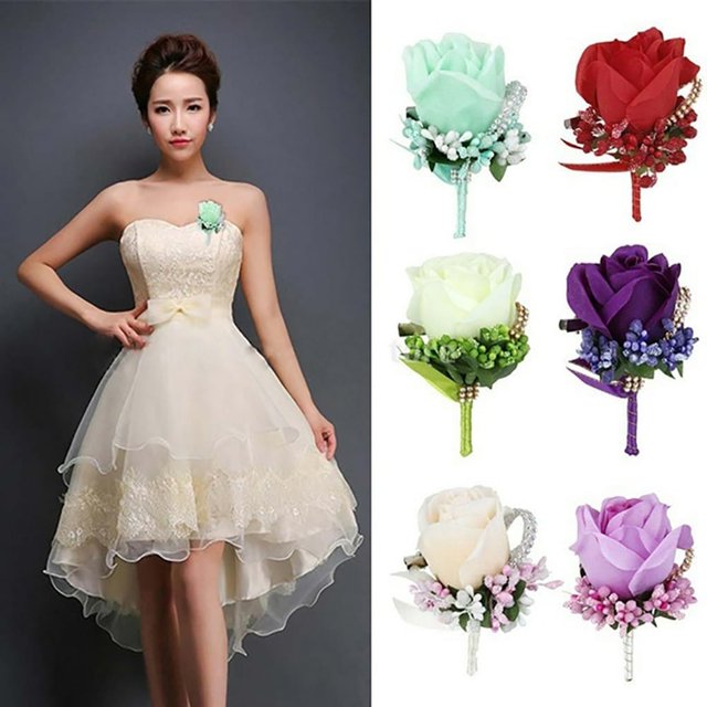 YOPTOP Boutonnière de Mariée en Soie avec Strass, Corsage à Fleurs Roses, Rouge, 1pcscorsage