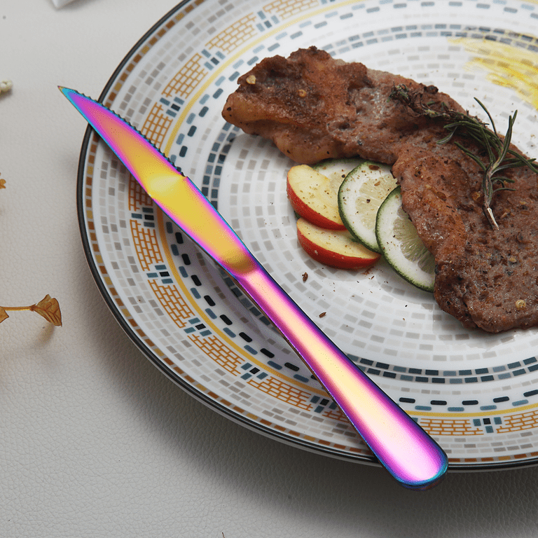 ReaNea Rainbow Steak Knives Set, Serrated Knife, Stainless Steel