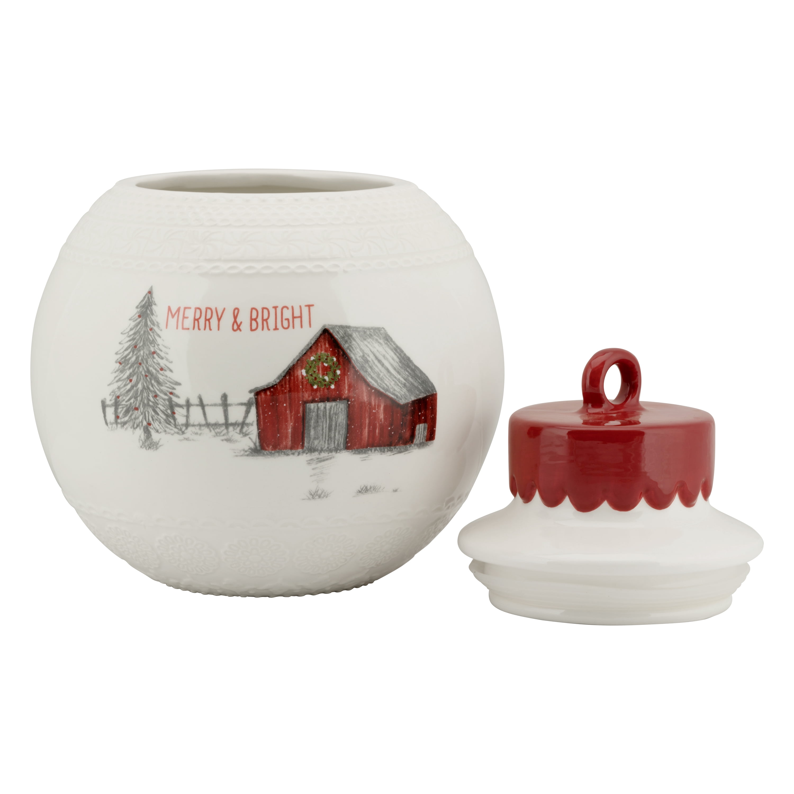 10 Strawberry Street Winter Wonderland Ornament "Merry & Bright" Barn Cookie Jar - Large
