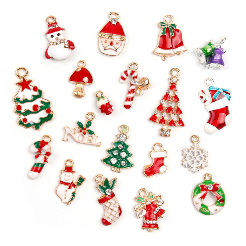 19Pcs/Set Eamel Christmas Tree Santa Claus Bells Reindeer Charms DIY Jewellery 