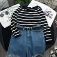 thumbnail image 5 of Tee Shirts Woman Spring New Korean Harajuku Striped O-Neck T-shirt For Women Long Sleeve T-shirts Casual Tops Women, 5 of 5