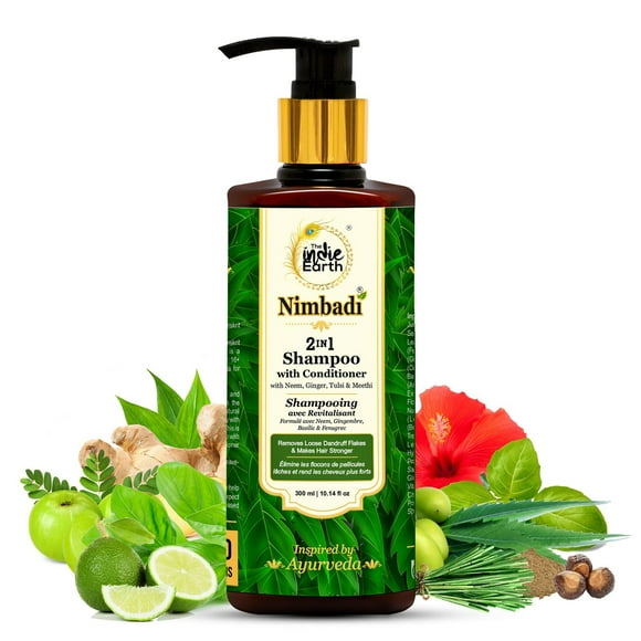 The Indie Earth Nimbadi 2-in-1 Shampoo with Conditioner for Healthy Hairs, Inspired By Ayurveda & Formulated with Neem, Basil, Ginger, Tea Tree & Other 19+ Precious Extracts 300 ml