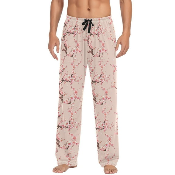 JSTEL Pink Cherry Blossom Flower Floral 1 Men's Sleepwear Mens Pajama Pants Bottoms with Pockets, S