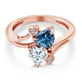 thumbnail image 3 of Gem Stone King 18K Rose Gold Plated Silver Persian Blue Moissanite White Moissanite and White Lab Grown Diamond Ring for Women (1.63 Cttw, Heart Shape 6MM, Gemstone Birthstone, Size 8), 3 of 6