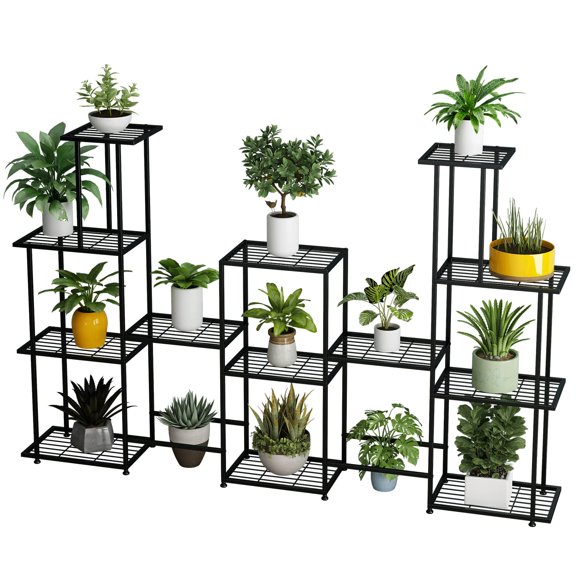 Tall Multi Tier Plant Stand, 13 Tiers Multifunctional Plant Stands for Indoor Plants, Decorative Black Steel Plant Shelf for ontdoor Patio Garden Balcony and Yard