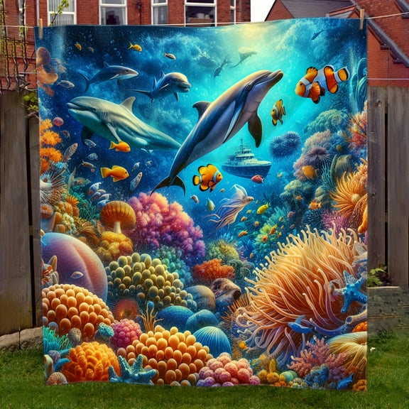 Cozy Ocean-Themed Flannel Throw Blanket - Soft, Warm, and Perfect for Couch, Bed, Office, and Travel - Ideal Gift for Sea Life Enthusiasts