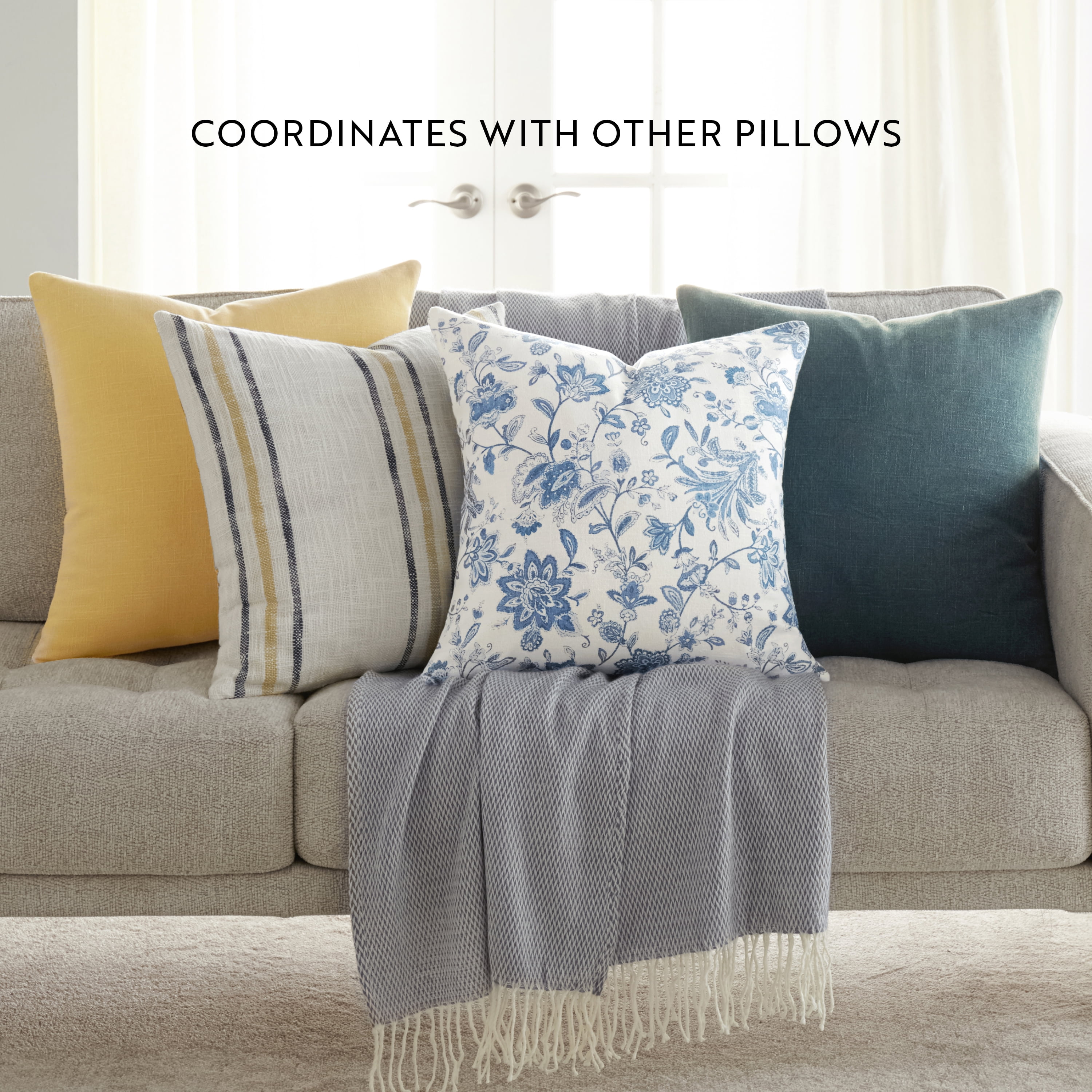Noble Linens 2-Pack Decor Throw Pillows Mustard Yarn-Dyed Framed Stripe and Solid