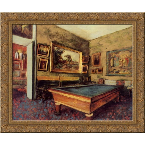 The Billiard Room at Menil-Hubert 24x20 Gold Ornate Wood Framed Canvas Art by Edgar Degas