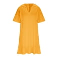 thumbnail image 5 of asdoklhq Summer Plus Size Dresses Mother Of Bride Dresses Women's Solid Color Short Sleeve Hooded Flared Casual Loose Dress Yellow S, 5 of 9