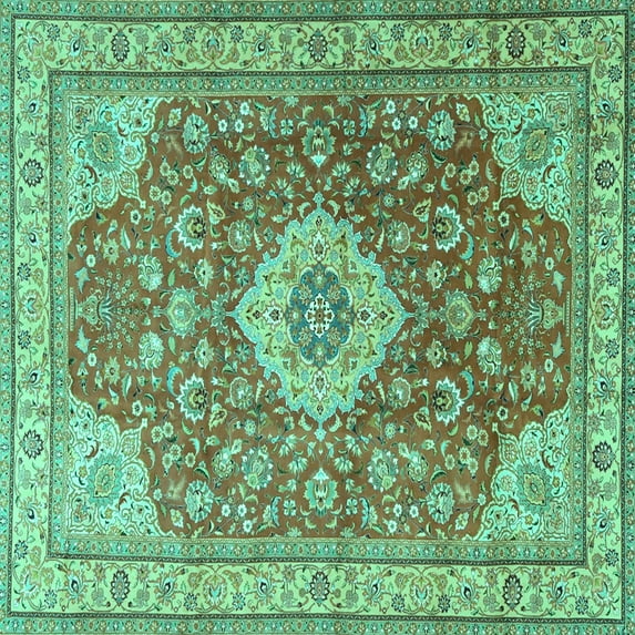 Ahgly Company Indoor Square Persian Turquoise Blue Traditional Area Rugs, 7' Square