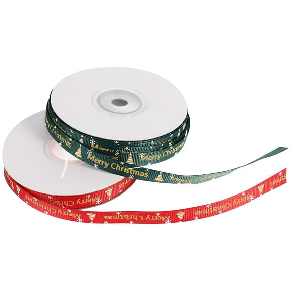 KONTONTY Printed Ribbon Wired for Crafts and Cabinet Decor Polyester Red Green 2 Rolls