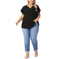 thumbnail image 2 of Blusas de verano casuales de talla grande para mujer Agnes Orinda, con textura, cuello en V con muesca y mangas con volantes, 3X, negro, 2 of 6