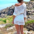 thumbnail image 4 of Summer Hand Hook Knit Dress U-neck Length Slip Dress Hollowed out Bikini Blouse, 4 of 15