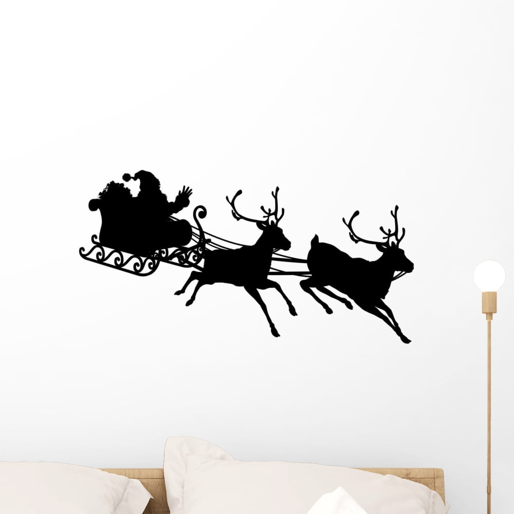 Santa Sleigh Silhouette Wall Mural Decal by Wallmonkeys Vinyl Peel and