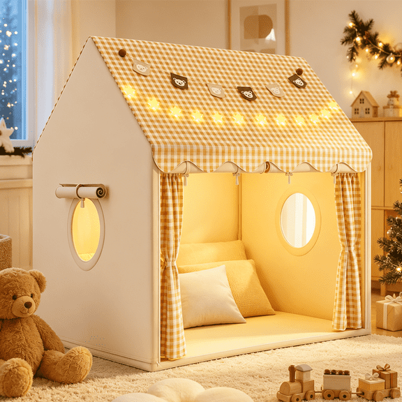 DOULAMI Kids Play Tent Indoor with Star Lights & Bear Garland - Spacious Playhouse Tent for Kids, Durable Kids Toys for Girls Boys Birthday Gift