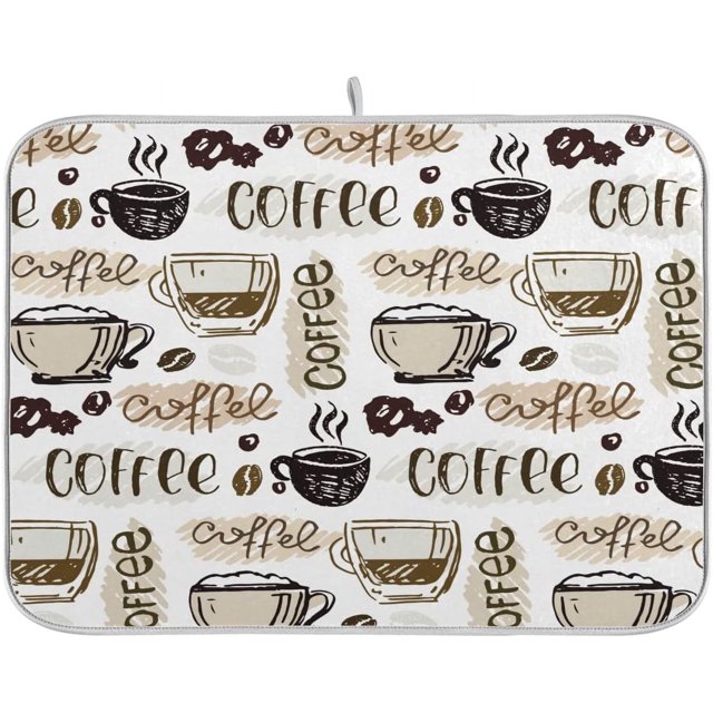 Coffee Lover Dish Drying Mat 16x18 Inch Medium Microfiber Coffee Cup Drying Mat for Tabletop Absorbent Spill Mat for Cafe Bar Kitchen Perfect for Coffee Enthusiasts
