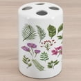 thumbnail image 1 of Plant Ceramic Toothbrush Holder, Exotic Flowers and Ferns Botanical Elements Flora Variety of Leaves, Decorative Versatile Countertop for Bathroom, 4.5" X 2.7", Multicolor Fern Green, 1 of 4