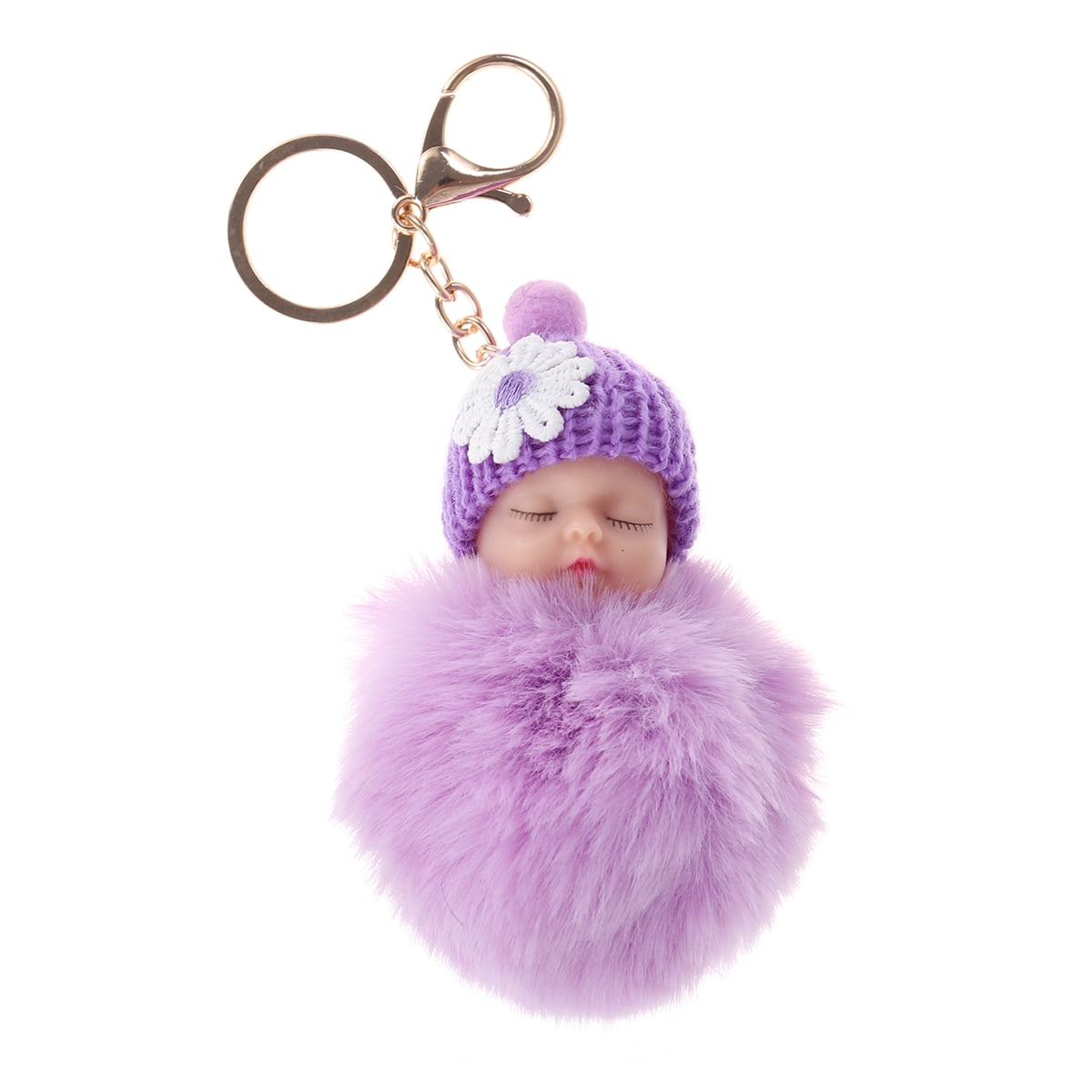 OUNONA Cute Cartoon Plush Keychain Baby Doll Car Key Ring Pendant