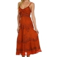 thumbnail image 3 of Sakkas Stonewashed Rayon Embroidered Adjustable Spaghetti Straps Long Dress - Burnt Orange - L/XL, 3 of 5