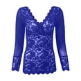 thumbnail image 4 of FhsagQ Lingerie pour Femmes Robe Femme Chemise Chemise en Dentelle Décontractée Coupe Ajustée Hauts Broderie Dentelle Transparente Haut à Manches Longues Col en V Profond Tempérament Bordure Col Plongeant Haut de Lingerie en Dentelle Camisole Taille Bleu TTTG, 4 of 5